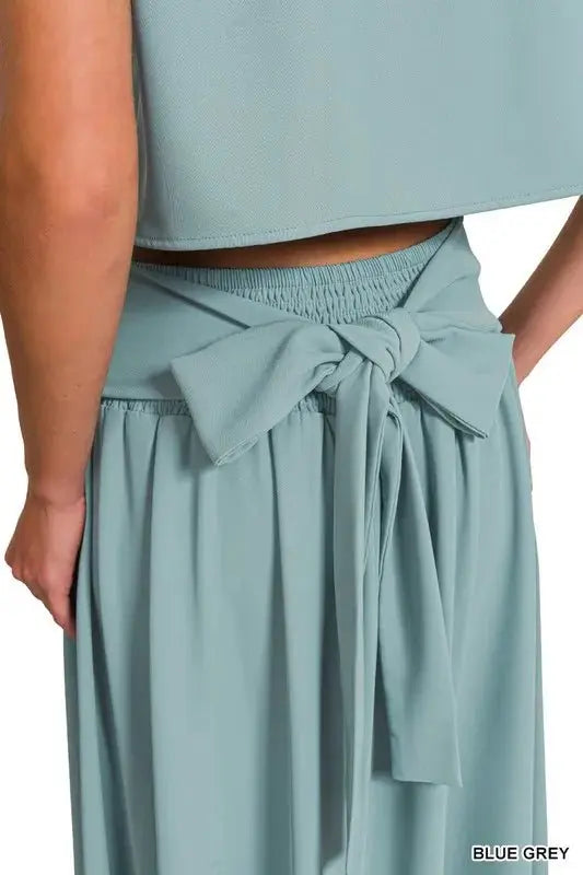 Woven Crop Set - Casual Two Piece - Women's Style