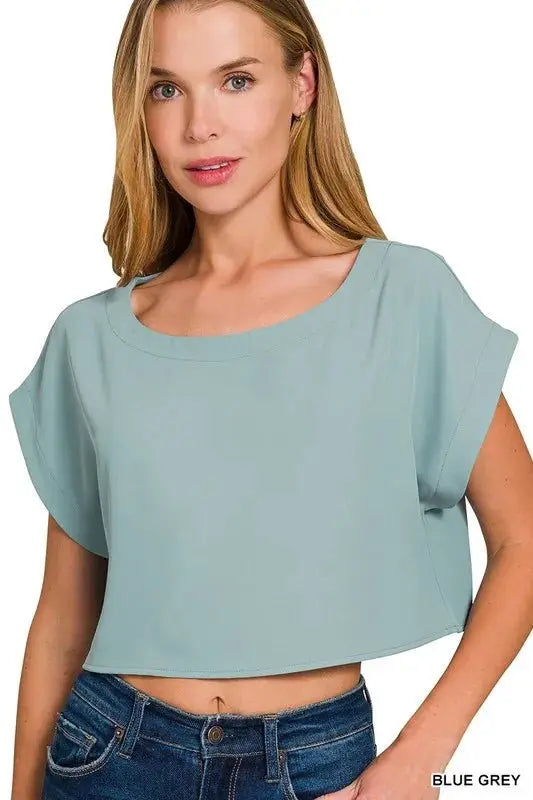 Woven Crop Set - Casual Two Piece - Women's Style