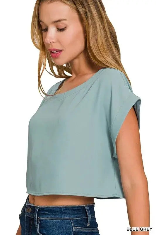 Woven Crop Set - Casual Two Piece - Women's Style