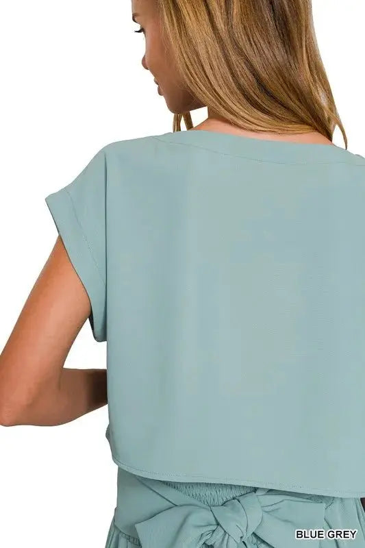 Woven Crop Set - Casual Two Piece - Women's Style