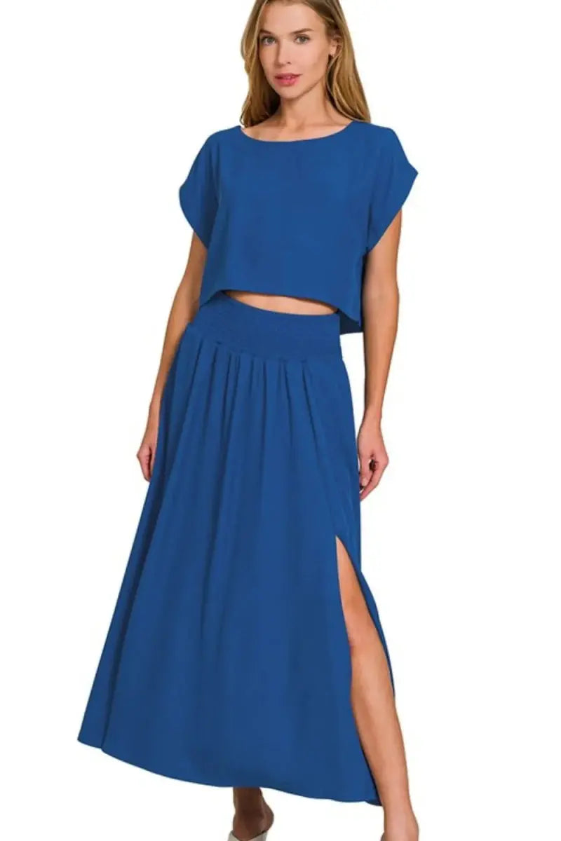 Woven Crop Set - Casual - Two Piece Outfit