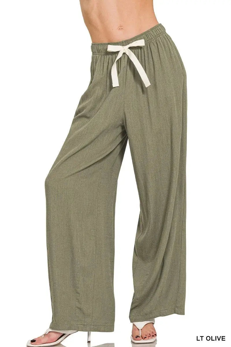 Linen Drawstring Pants - Comfy Lightweight - Women's Casual