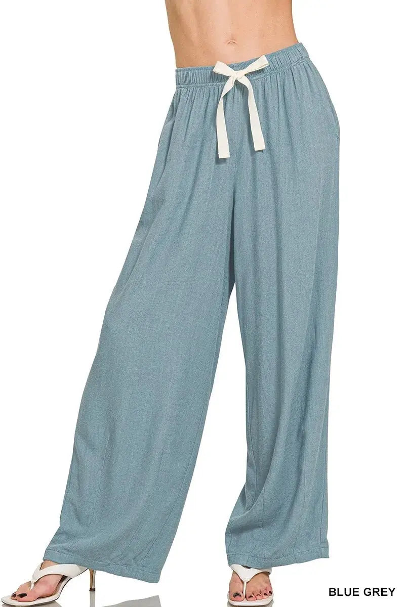 Women's Linen Drawstring Pants - Lightweight & Comfy - Casual Lounge