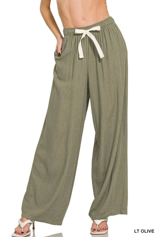 Linen Drawstring Pants - Comfy Lightweight - Women's Casual