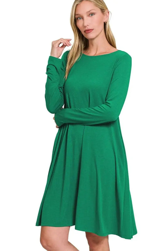 Trendsi Zenana Long Sleeve Dress Women's Casual Flare Dress With Pockets