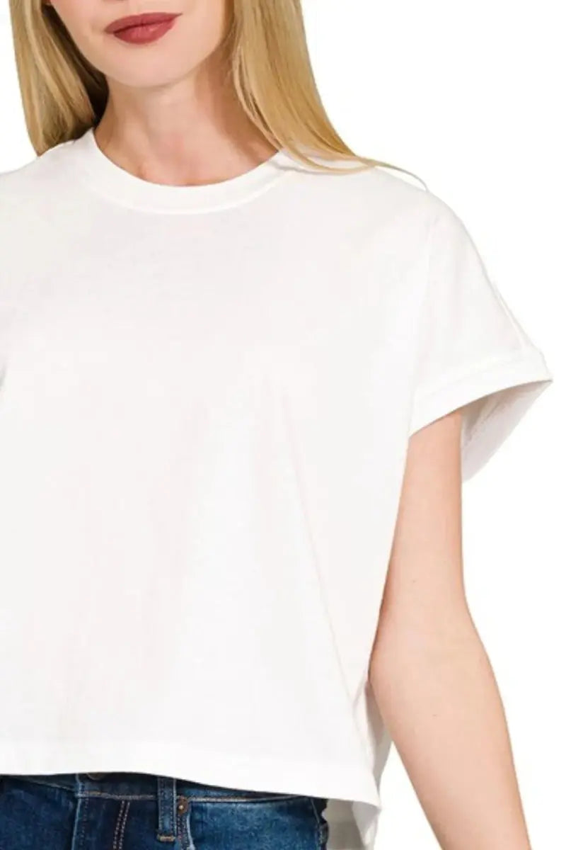 Trendsi Cotton Crop Tee Women's Casual Top USA Made Soft Basic T-Shirt