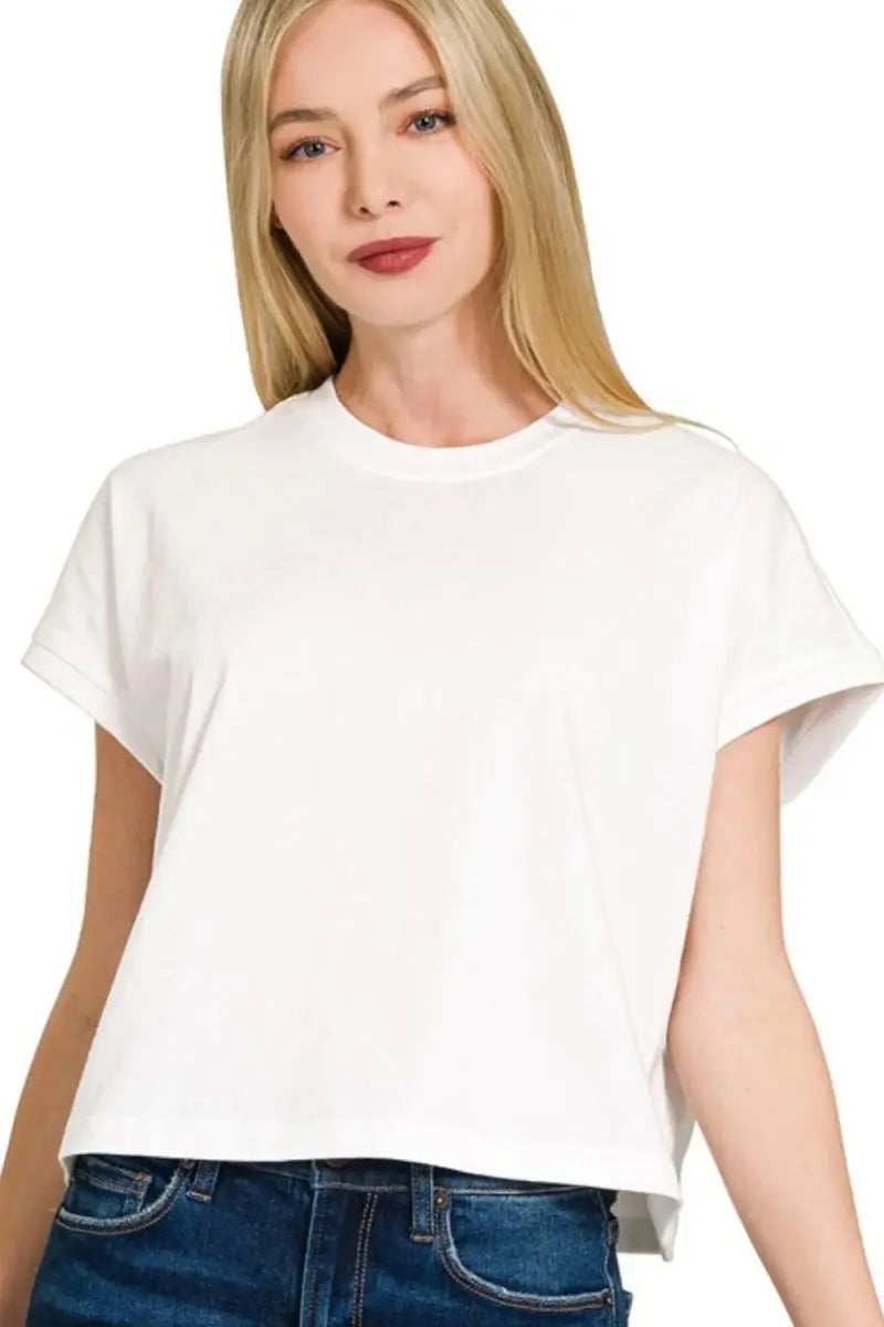 Trendsi Cotton Crop Tee Women's Casual Top USA Made Soft Basic T-Shirt