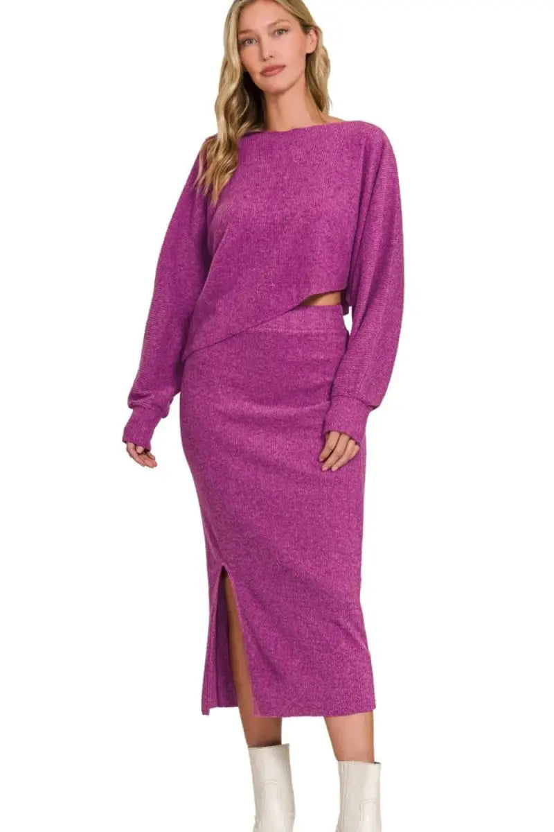 Women's Ribbed Set - Soft Knit - Casual Two-Piece Outfit