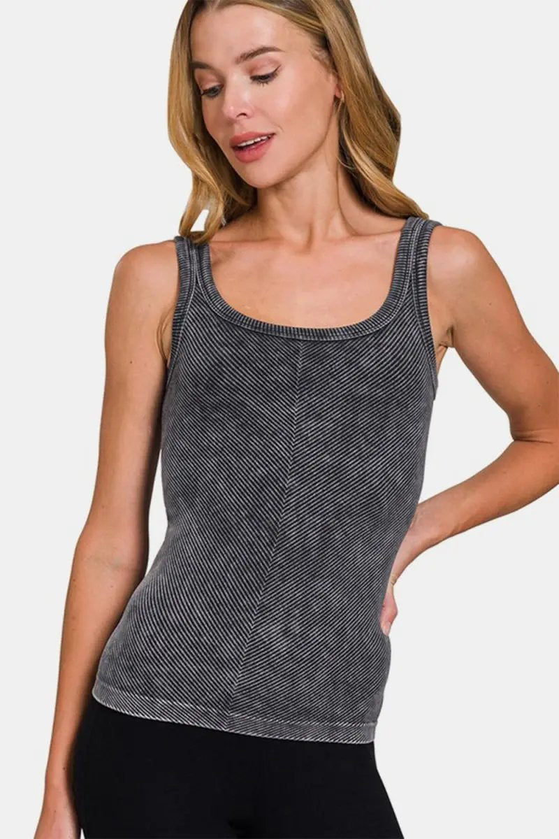 Tank Top - Ribbed Scoop Neck Soft - Layering Essential