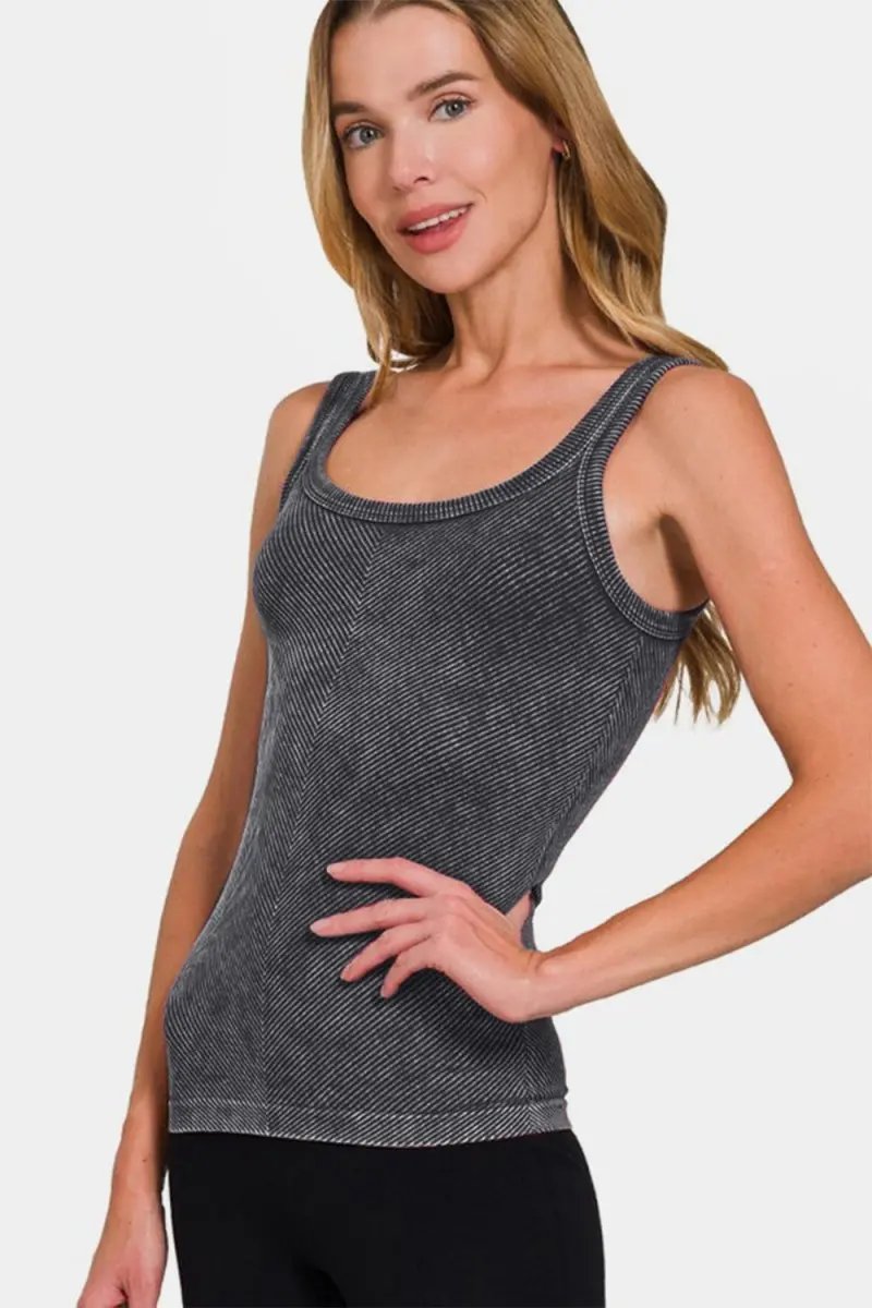 Tank Top - Ribbed Scoop Neck Soft - Layering Essential