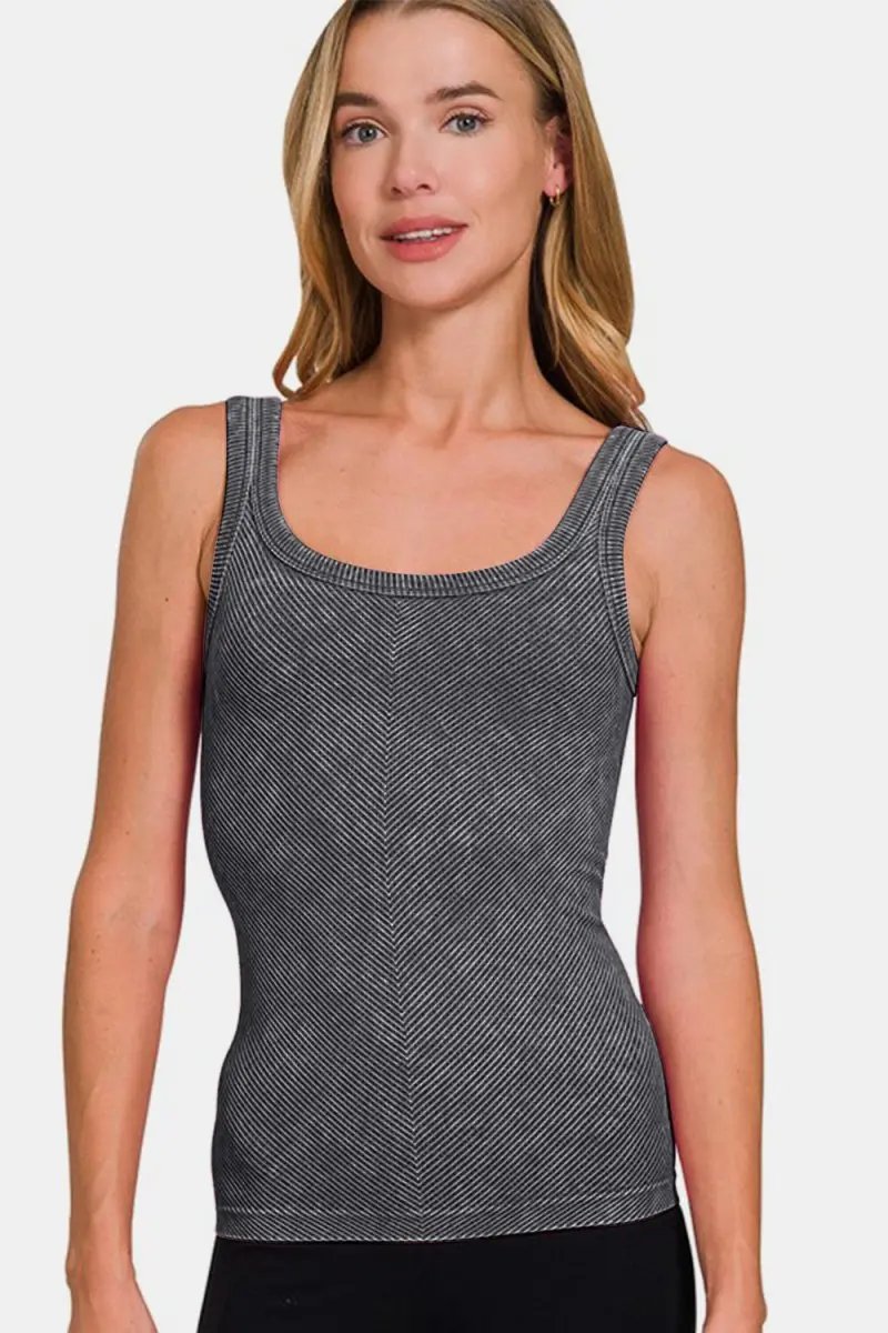 Tank Top - Ribbed Scoop Neck Soft - Layering Essential