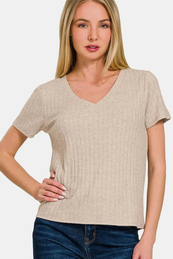 Trendsi Ribbed Tee Women's Casual Wear Short Sleeve T-Shirt Soft & Comfy