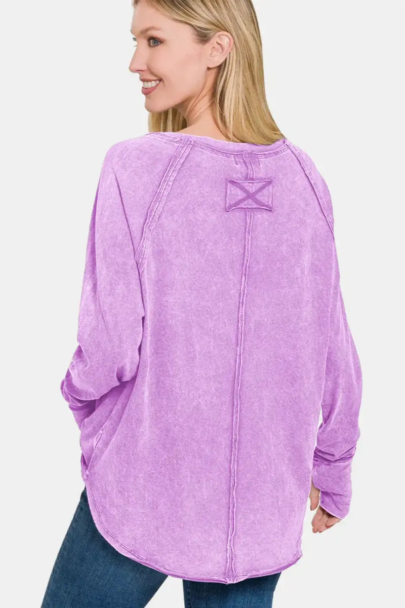 Women's T-Shirt - Layering Long Sleeve Thumbhole Top - Round Neck
