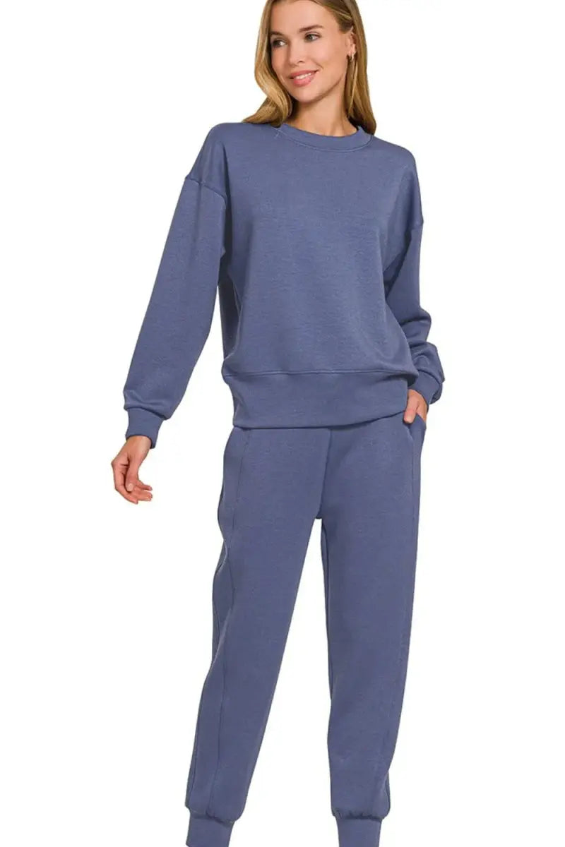 Women's Loungewear Set - Scuba Knit Comfy - Pullover & Joggers