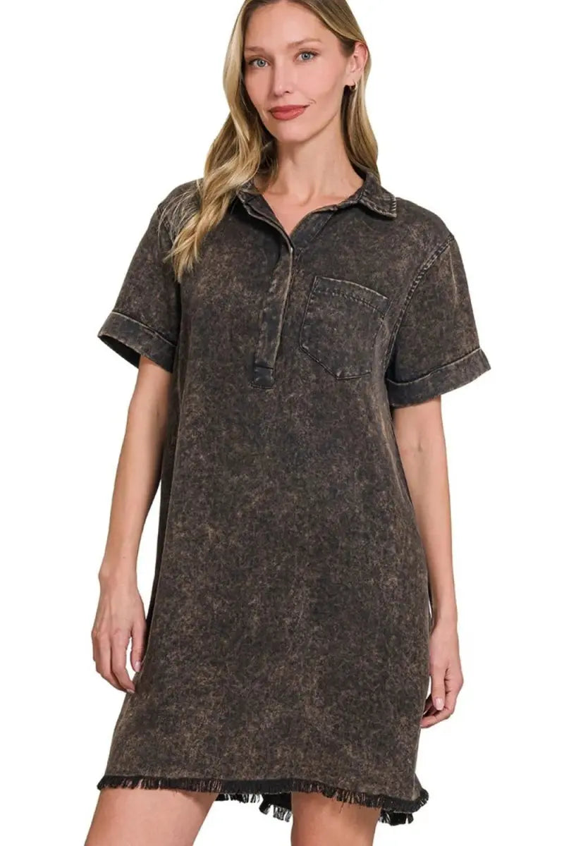 Trendsi Tencel Dress Women's Casual Collared Shirt Dress Soft & Comfy