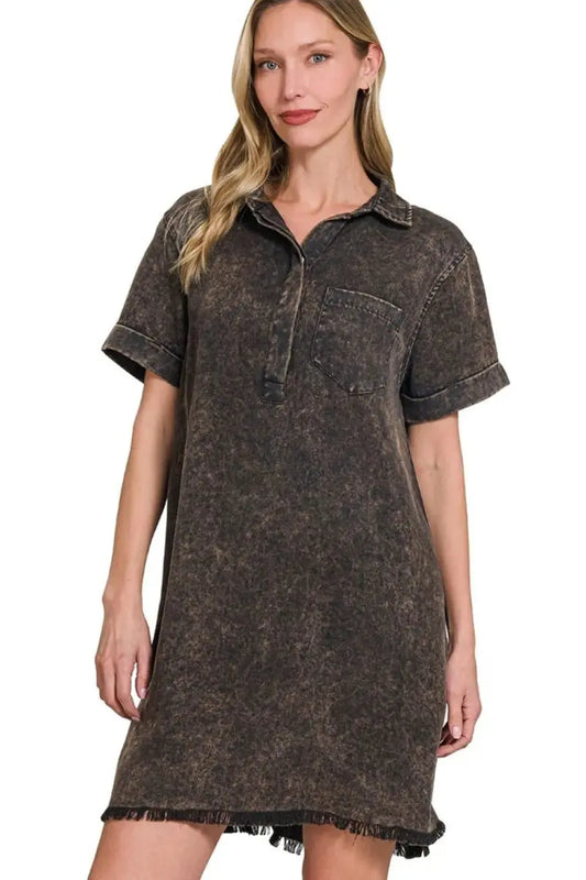 Trendsi Tencel Dress Women's Casual Collared Shirt Dress Soft & Comfy