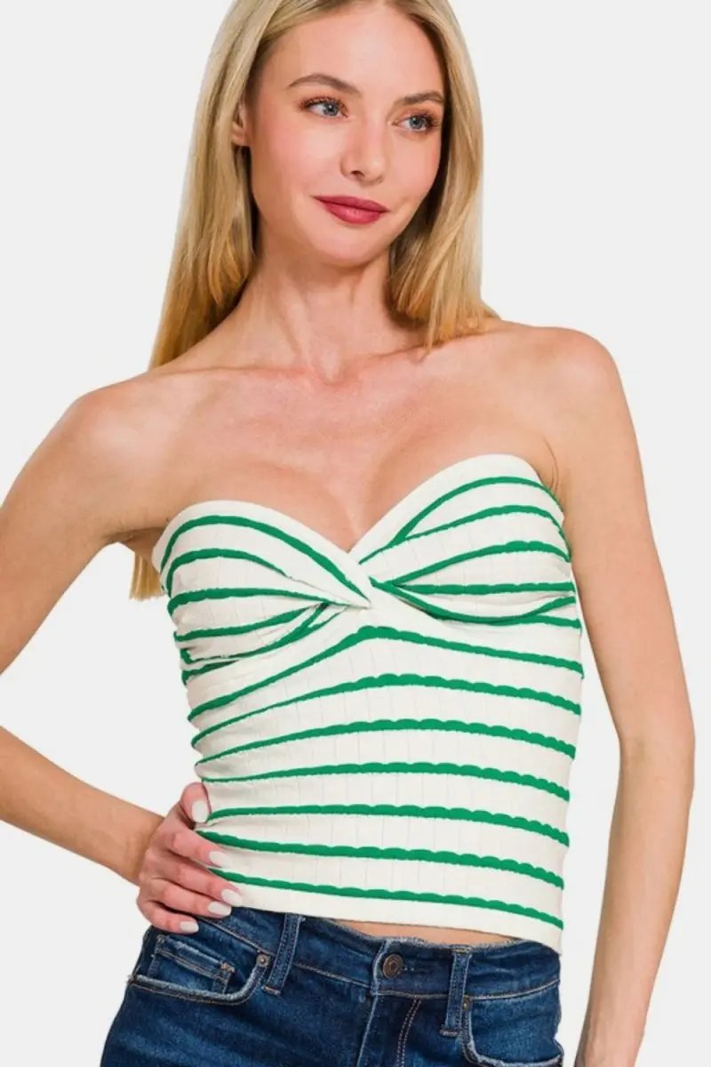 Striped Tube Top - Soft & Stretchy Sweetheart Neck Cropped