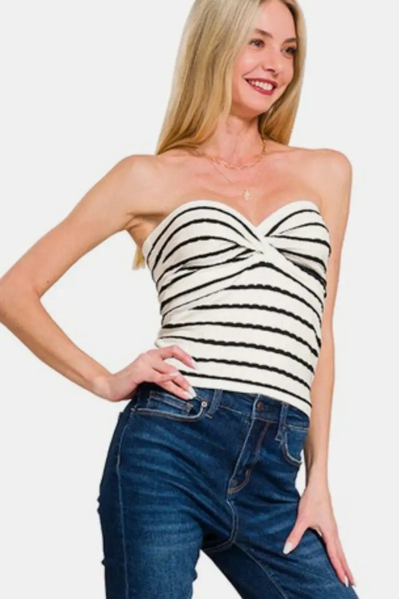 Tube Top - Striped Sweetheart Neck Soft & Stretchy - Casual
