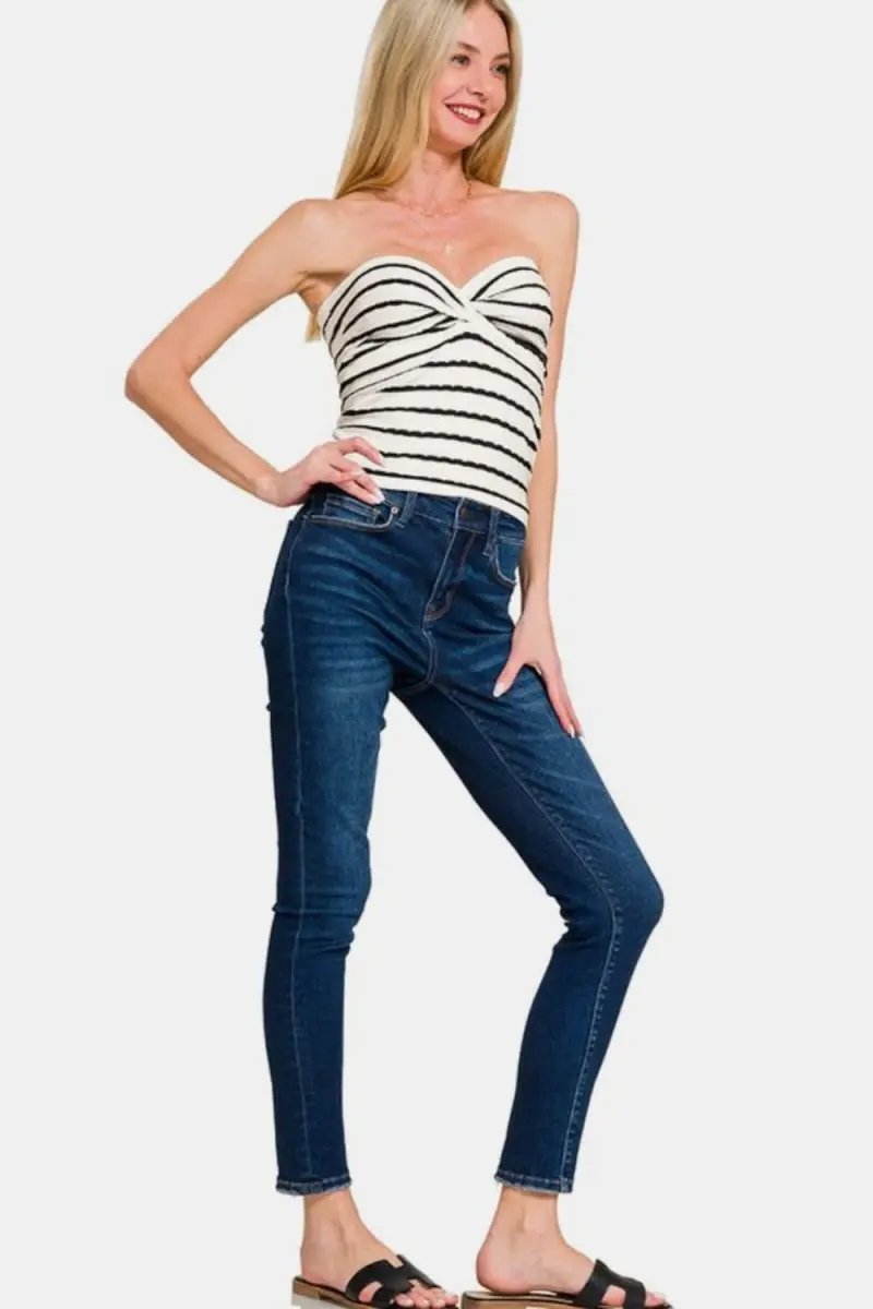 Tube Top - Striped Sweetheart Neck Soft & Stretchy - Casual