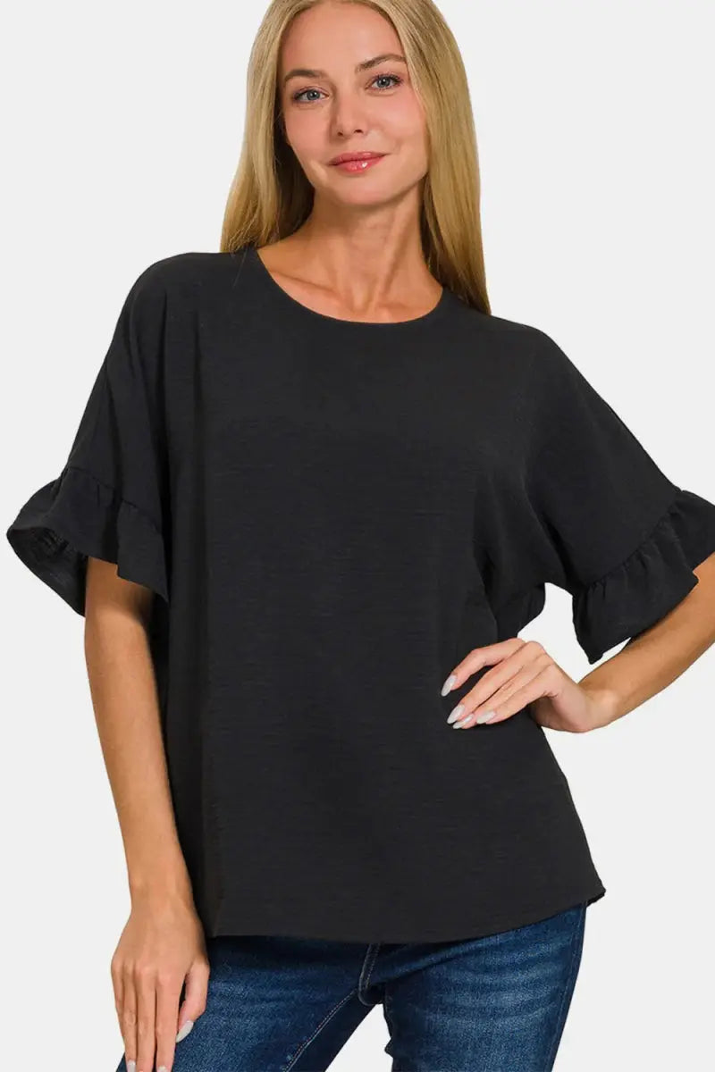 V-Neck Tee - Flutter Sleeve, Soft & Comfy - Casual Style