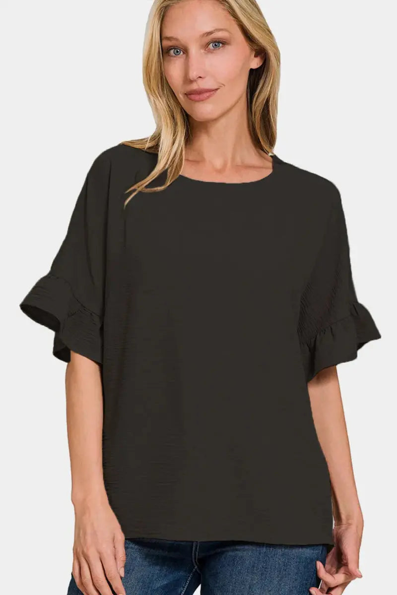 V-Neck Tee - Flutter Sleeve, Soft & Comfy - Casual Style