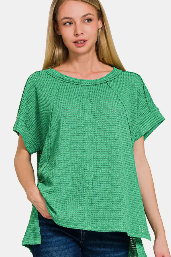 Waffle Tee - Exposed Seam, Comfy - Short Sleeve T-Shirt