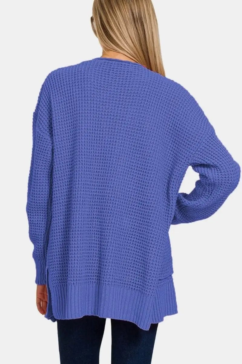 Trendsi Waffle Knit Cardigan Women's Layering Sweater Open Front Cozy