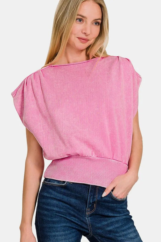 Trendsi Washed Dolman Top Women's Casual Boat Neck Tee USA Shipped!