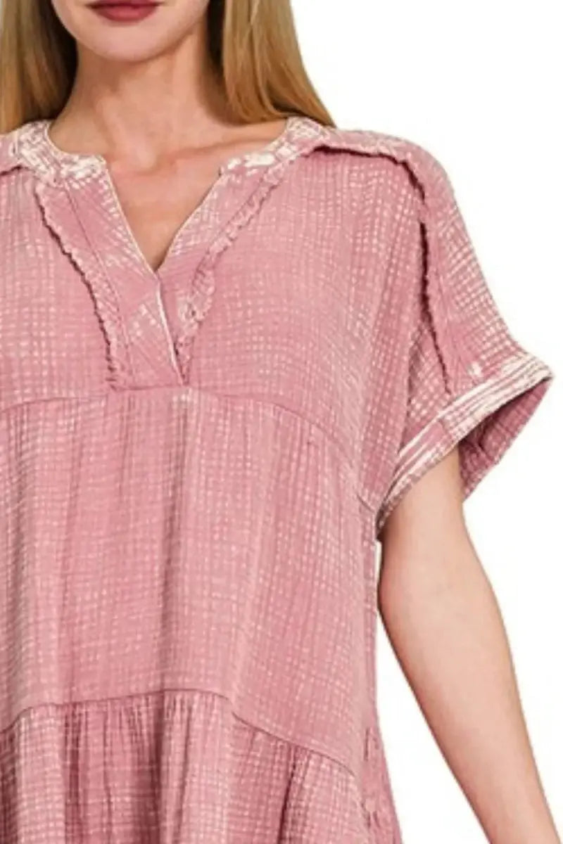 Gauze Dress - V-Neck Lightweight - Summer Casual