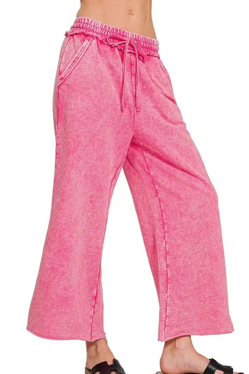 Trendsi French Terry Palazzo Women's Lounge Pants With Pockets Comfy Wide Leg