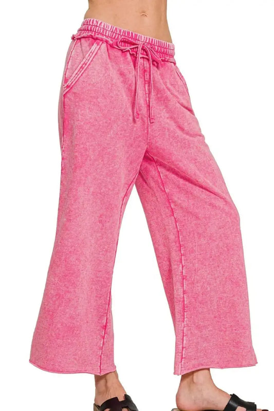 Trendsi French Terry Palazzo Women's Lounge Pants With Pockets Comfy Wide Leg