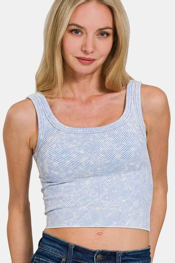 Ribbed Tank Top - Scoop Neck Wide Strap - Everyday Comfy