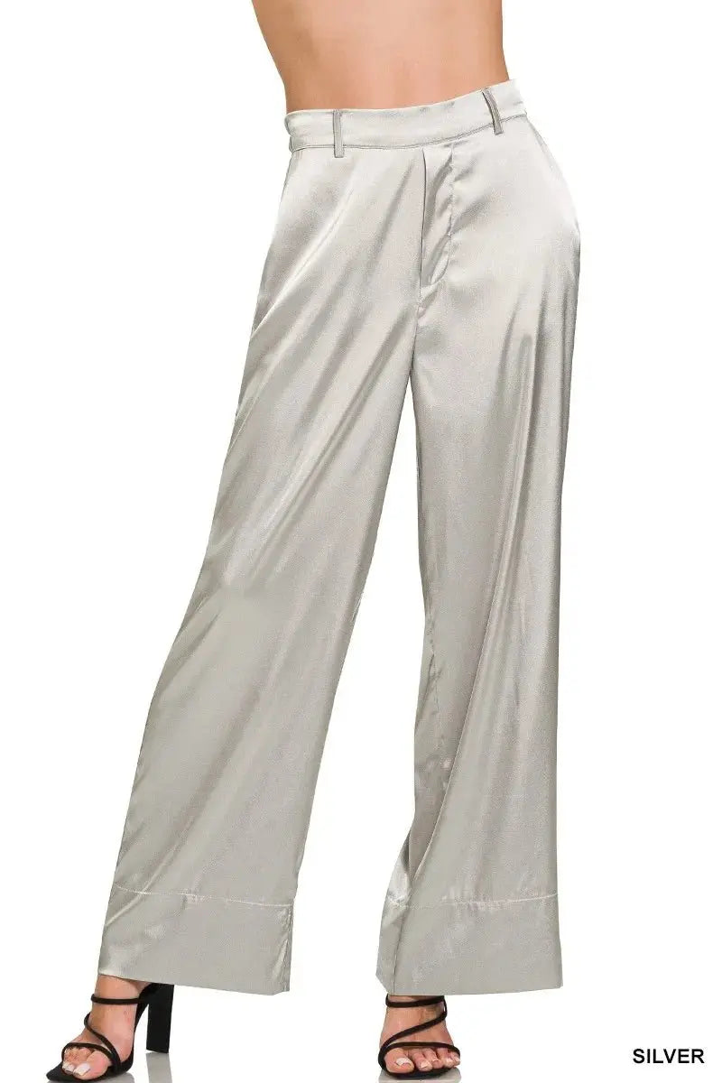 Trendsi Satin Wide-Leg Pants Women's Elegant Chic Style Flowy Bottoms