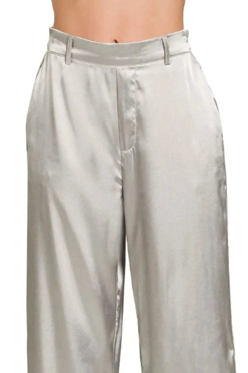 Trendsi Satin Wide-Leg Pants Women's Elegant Chic Style Flowy Bottoms
