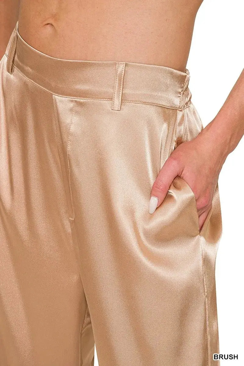 Trendsi Satin Wide-Leg Pants Women's Elegant Everyday Trousers Comfortable