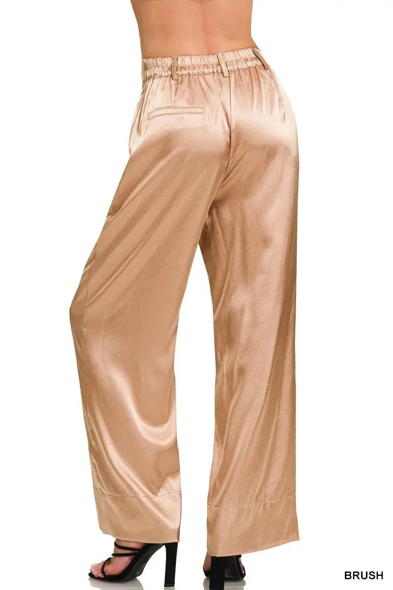 Trendsi Satin Wide-Leg Pants Women's Elegant Everyday Trousers Comfortable
