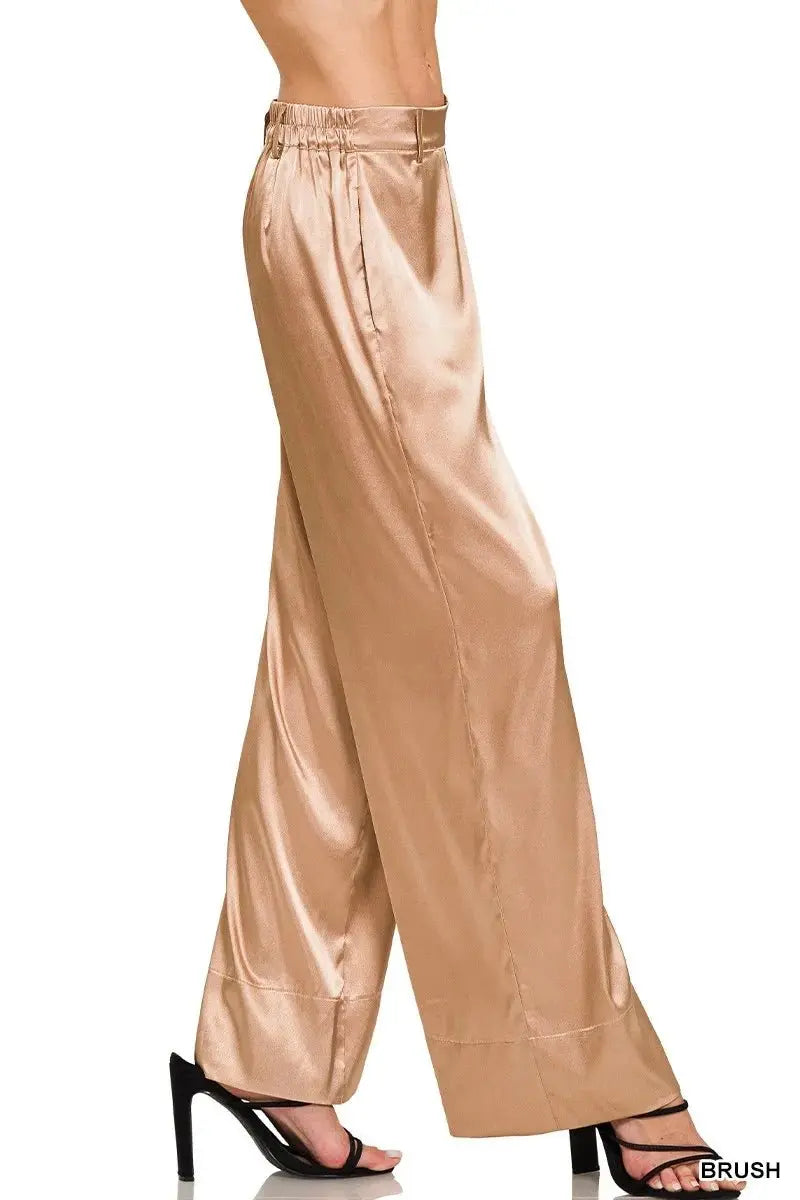 Trendsi Satin Wide-Leg Pants Women's Elegant Everyday Trousers Comfortable