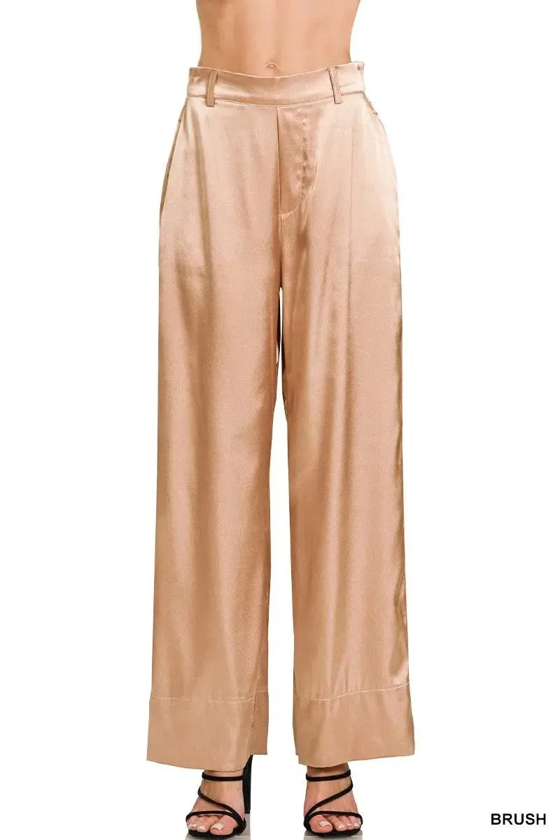 Trendsi Satin Wide-Leg Pants Women's Elegant Everyday Trousers Comfortable