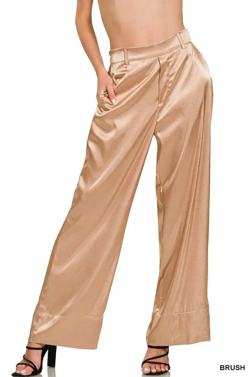 Trendsi Satin Wide-Leg Pants Women's Elegant Everyday Trousers Comfortable