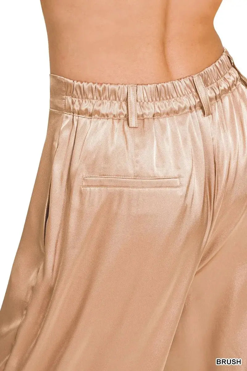 Trendsi Satin Wide-Leg Pants Women's Elegant Everyday Trousers Comfortable