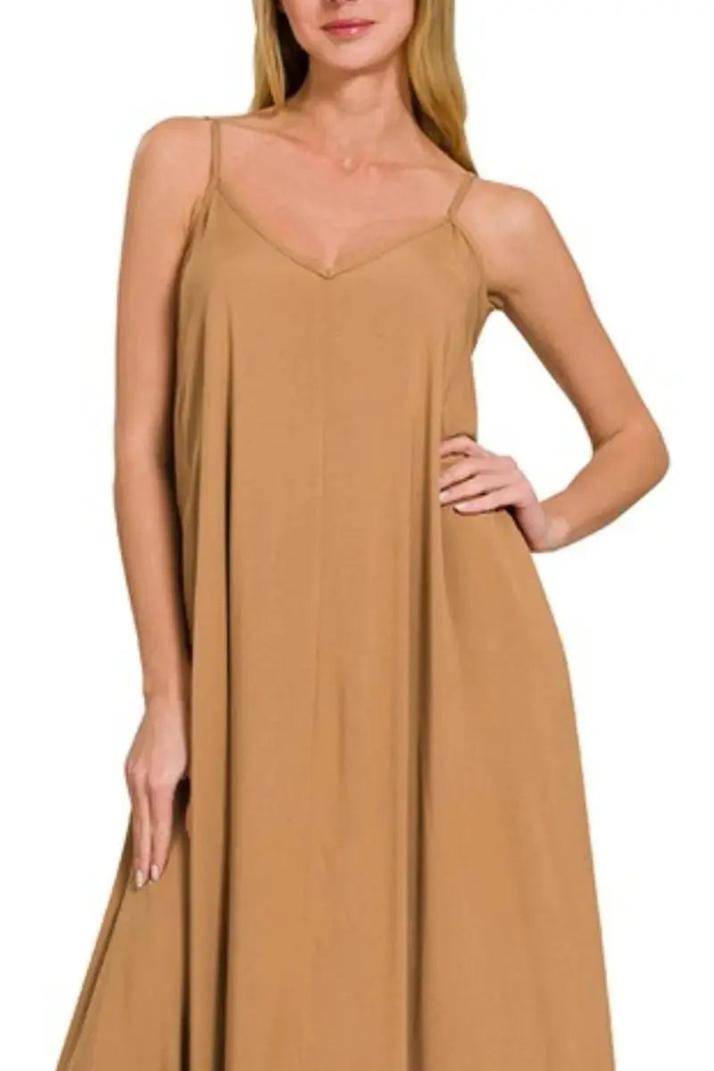 Trendsi Zenana Woven Cami Dress Women's Casual Flowy Pockets Summer Dress