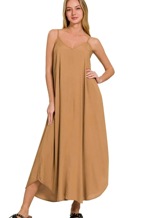 Trendsi Zenana Woven Cami Dress Women's Casual Flowy Pockets Summer Dress