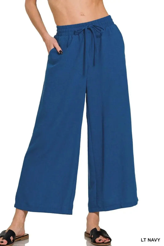 Women's Cropped Pants - Elastic Waist Lightweight - Casual Trousers