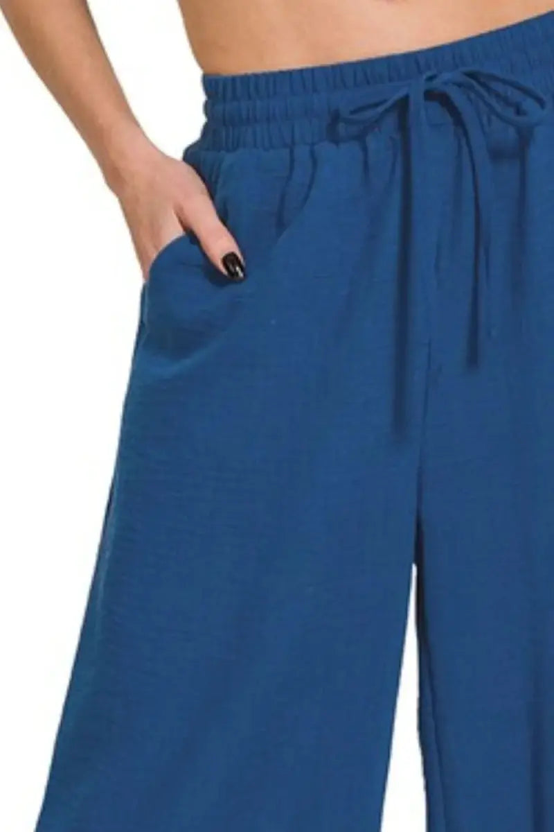 Women's Cropped Pants - Elastic Waist Lightweight - Casual Trousers