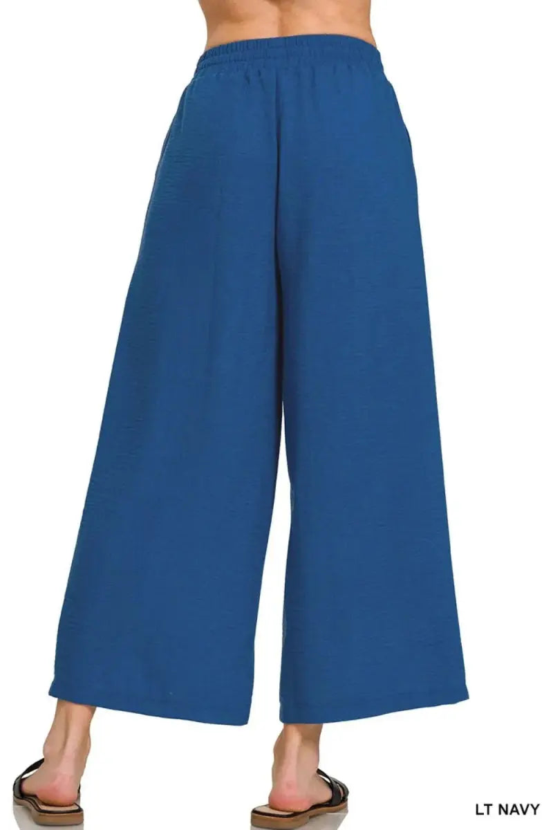 Women's Cropped Pants - Elastic Waist Lightweight - Casual Trousers
