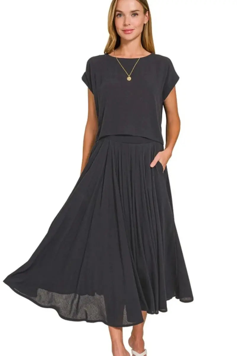 Crop Top & Skirt Set - Crinkle Gauze - Casual Two-Piece