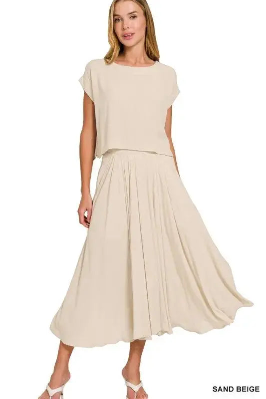 Gauze Crop Top & Skirt Set - Crinkle, USA Made - Casual