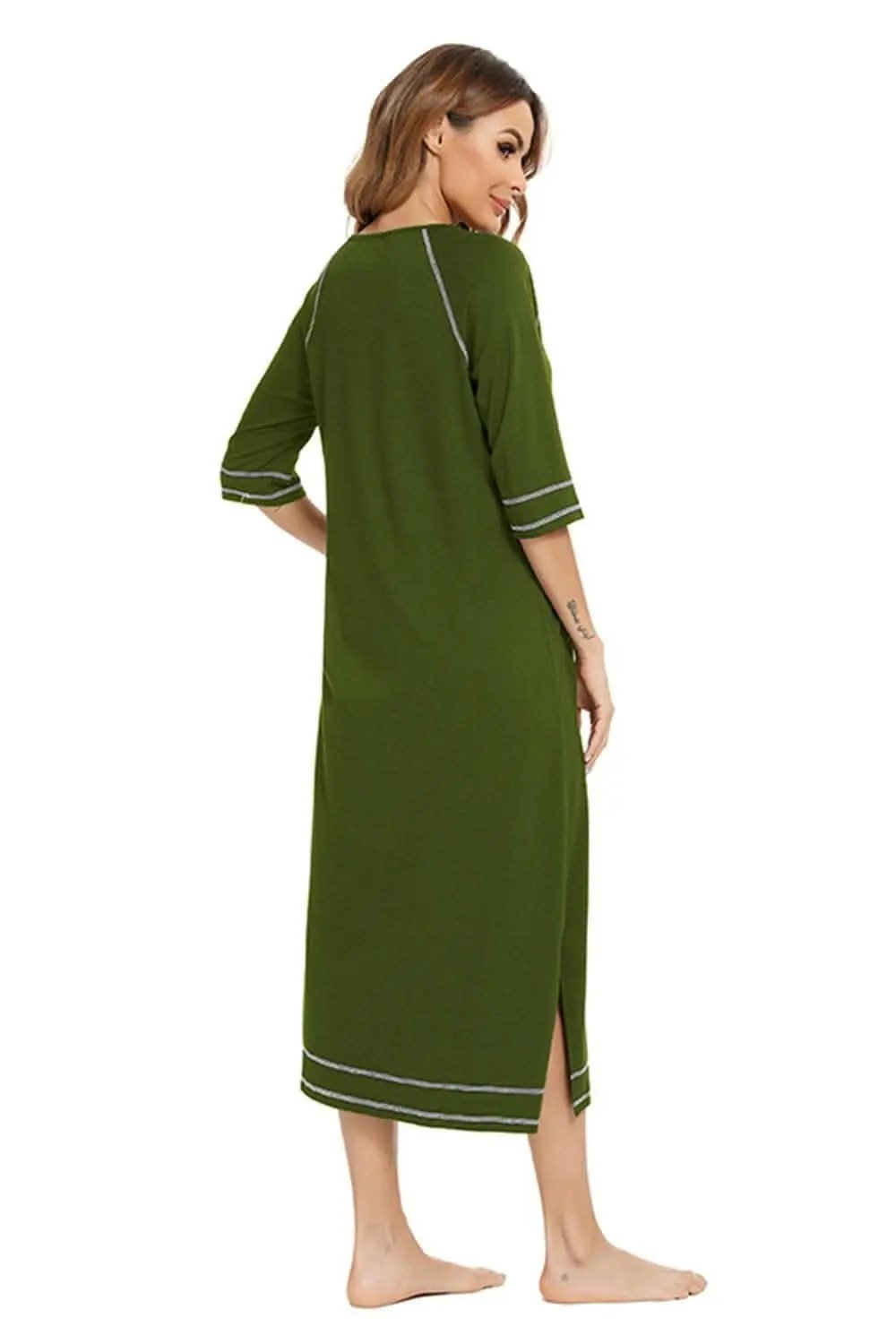 Elegant Zip Night Dress - With Pockets - Comfortable Style