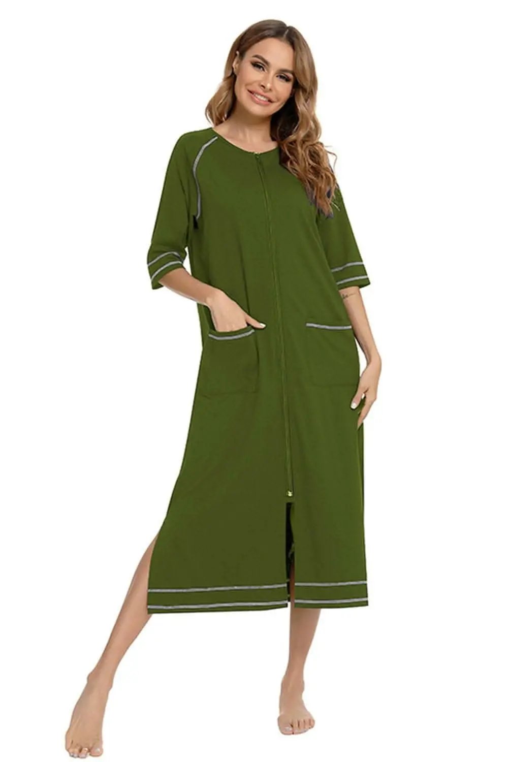 Elegant Zip Night Dress - With Pockets - Comfortable Style
