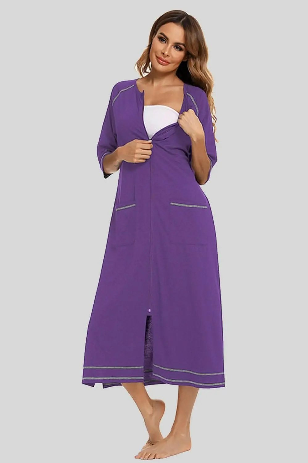 Elegant Zip Night Dress - With Pockets - Comfortable Style